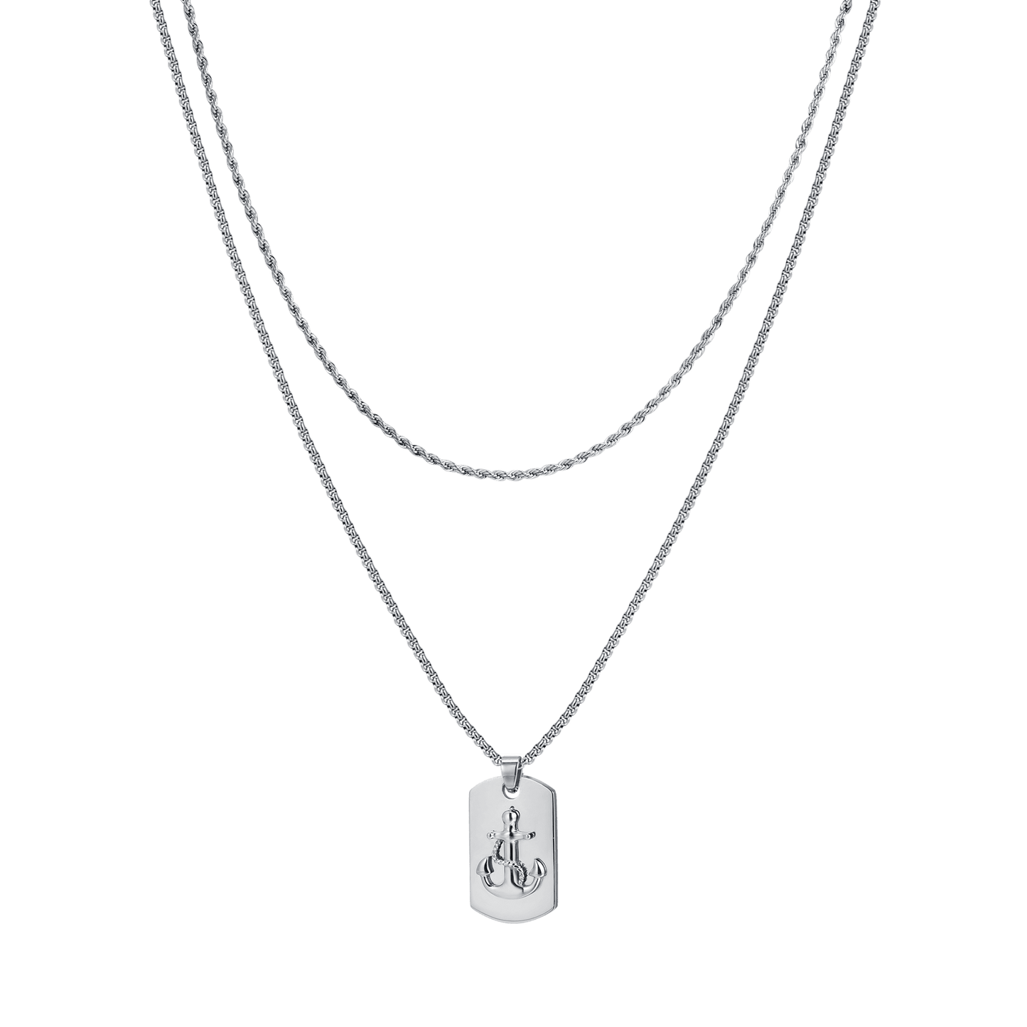 STEEL MEN'S NECKLACE WITH ANCHOR PLATE