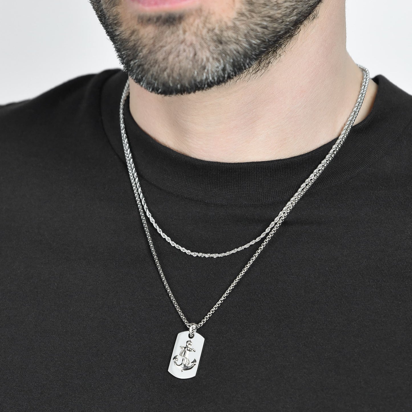 STEEL MEN'S NECKLACE WITH ANCHOR PLATE