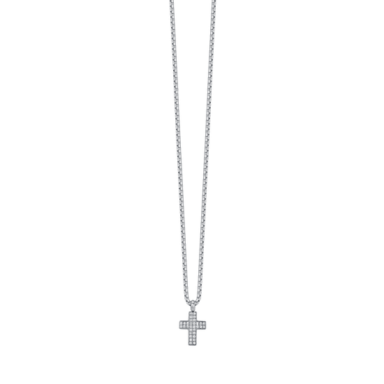 STEEL MEN'S CROSS NECKLACE WITH WHITE CRYSTALS