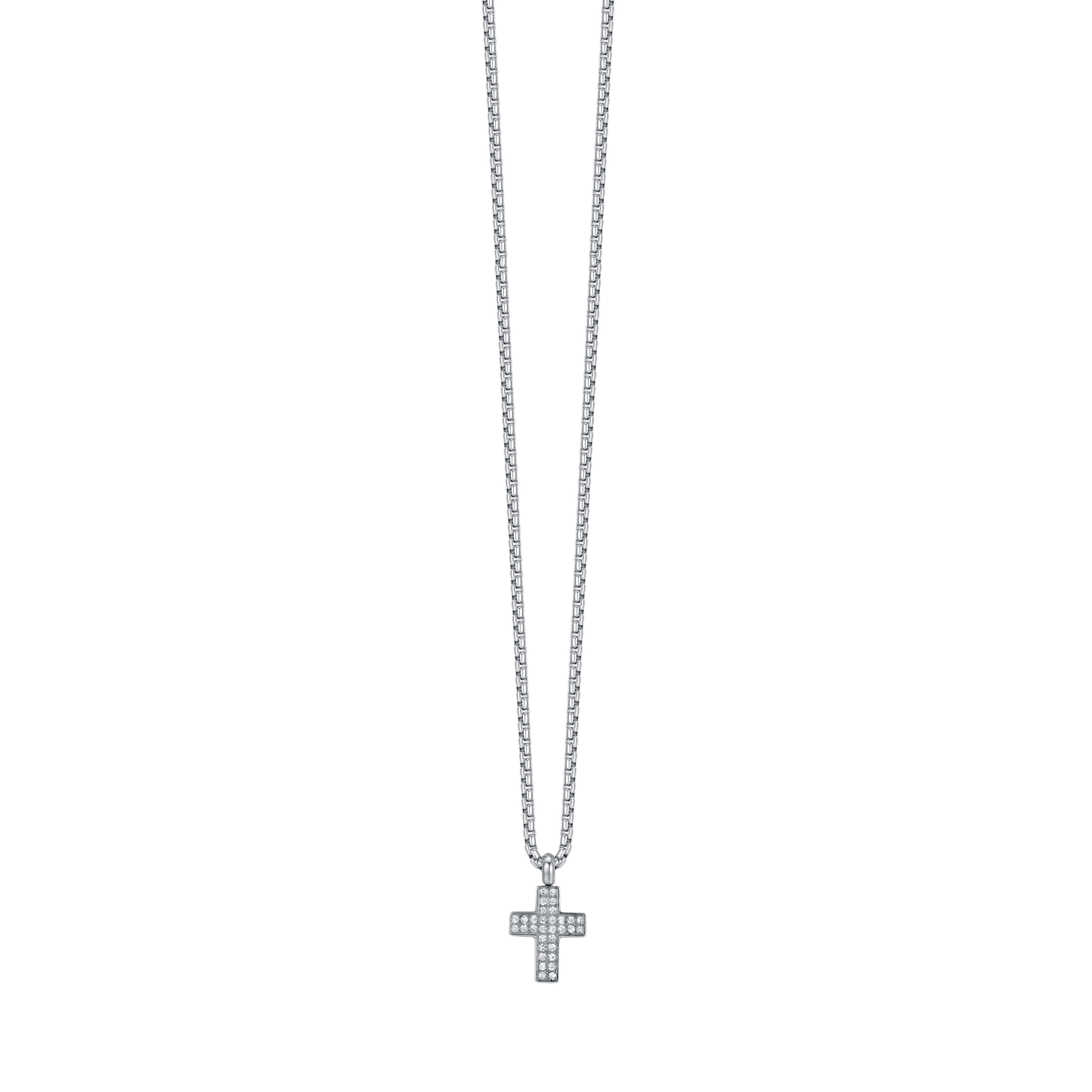 MAN'S STEEL NECKLACE WITH CROSS WITH WHITE CRYSTALS Luca Barra