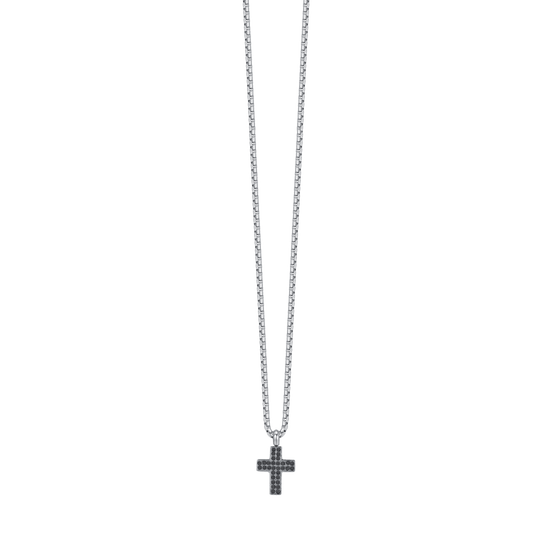 MEN'S STEEL NECKLACE WITH CROSS WITH BLACK CRYSTALS Luca Barra