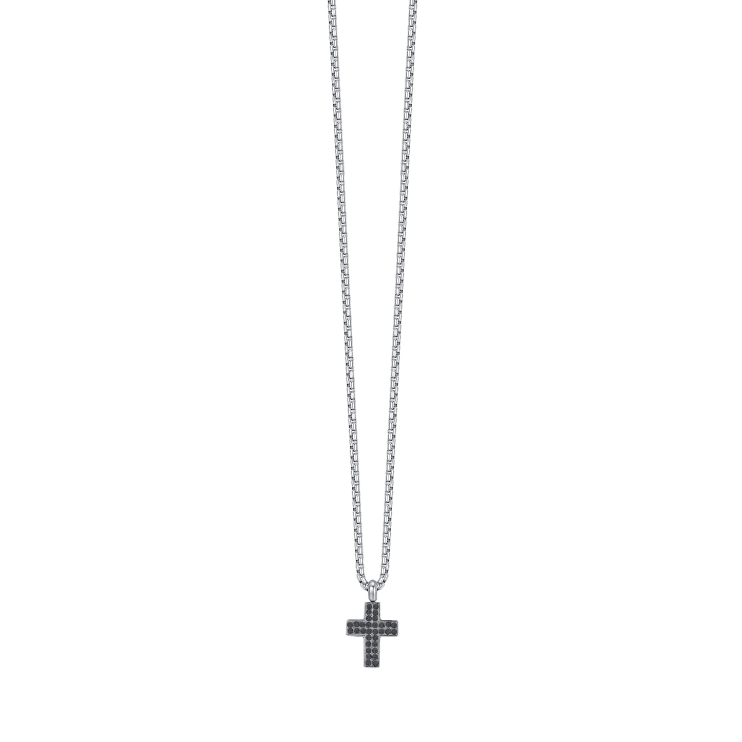 STEEL MEN'S CROSS NECKLACE WITH BLACK CRYSTALS