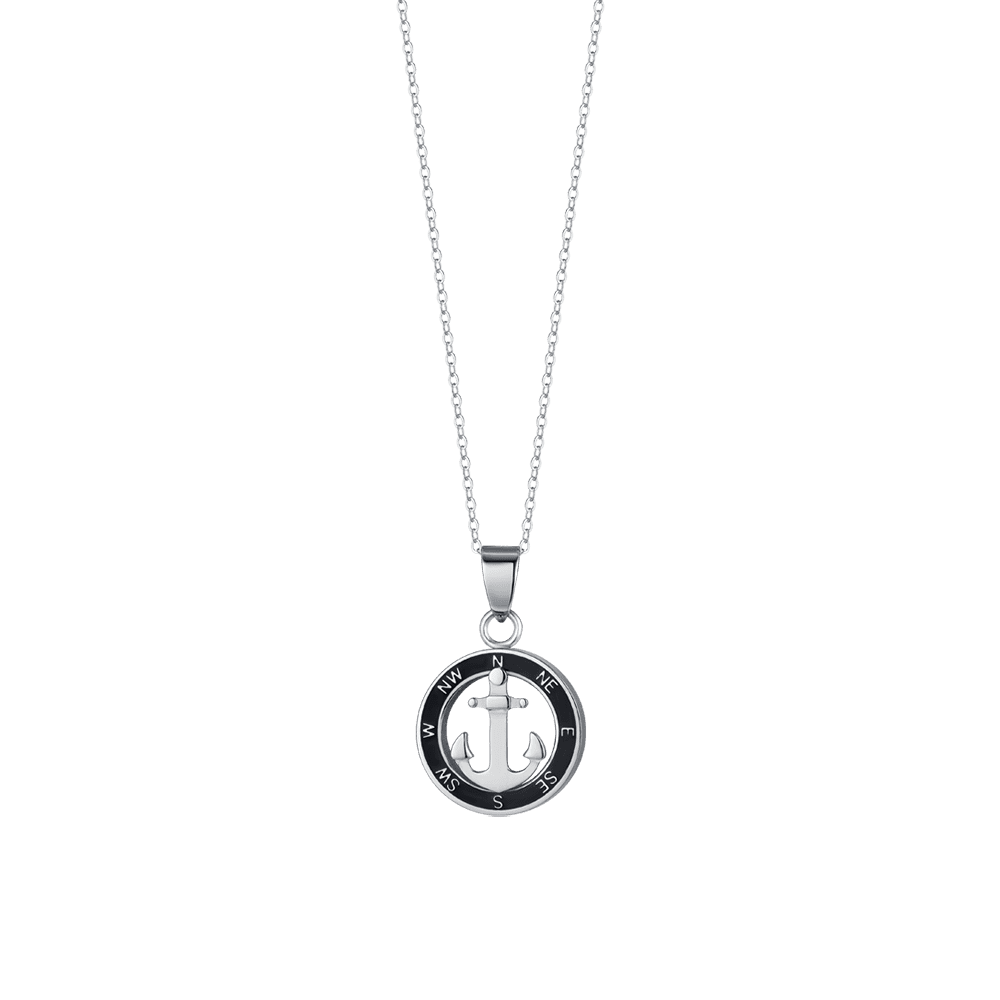 STEEL MEN'S NECKLACE WITH ANCHOR WITH BLACK ENAMEL