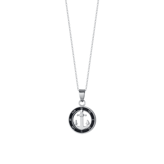 STEEL MEN'S NECKLACE WITH ANCHOR WITH BLACK ENAMEL