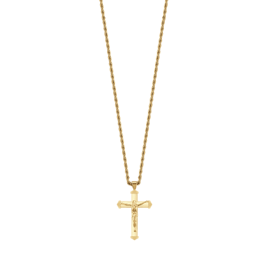 IP GOLD STEEL MEN'S NECKLACE WITH CRUCIFIX