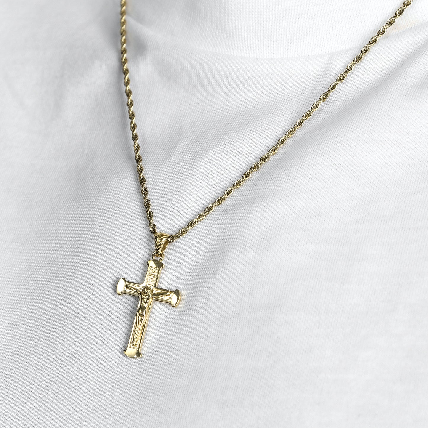 IP GOLD STEEL MEN'S NECKLACE WITH CRUCIFIX