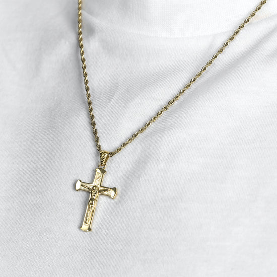 IP GOLD STEEL MEN'S NECKLACE WITH CRUCIFIX