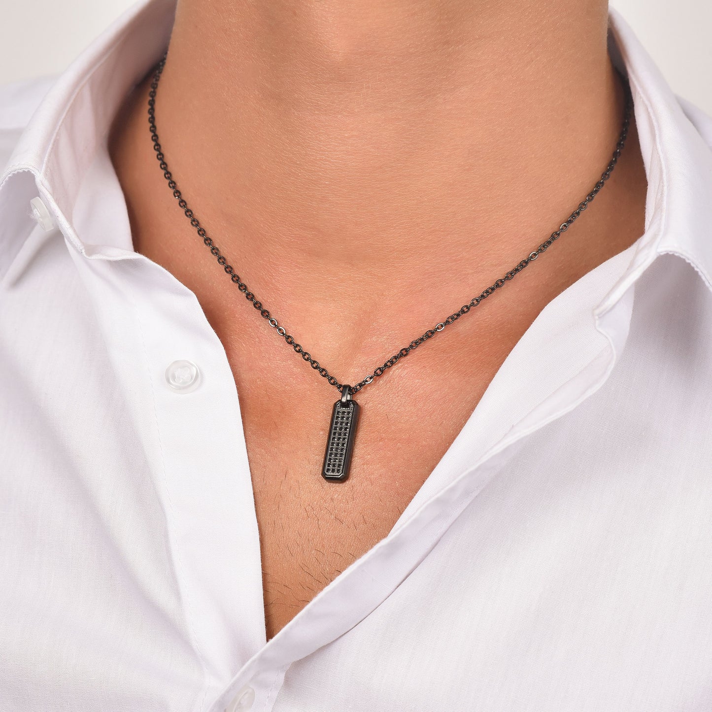 BLACK IP STEEL MEN'S NECKLACE WITH BLACK CRYSTAL ELEMENT