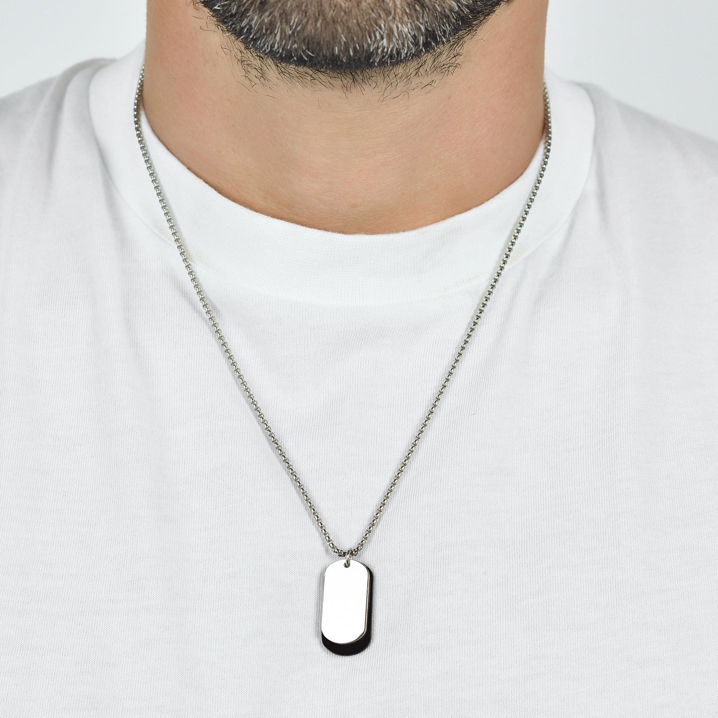 STEEL MEN'S NECKLACE WITH SILVER PLATES AND BLACK IP