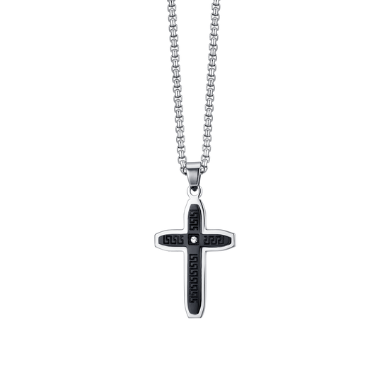 MEN'S STEEL CROSS NECKLACE WITH BLACK IP