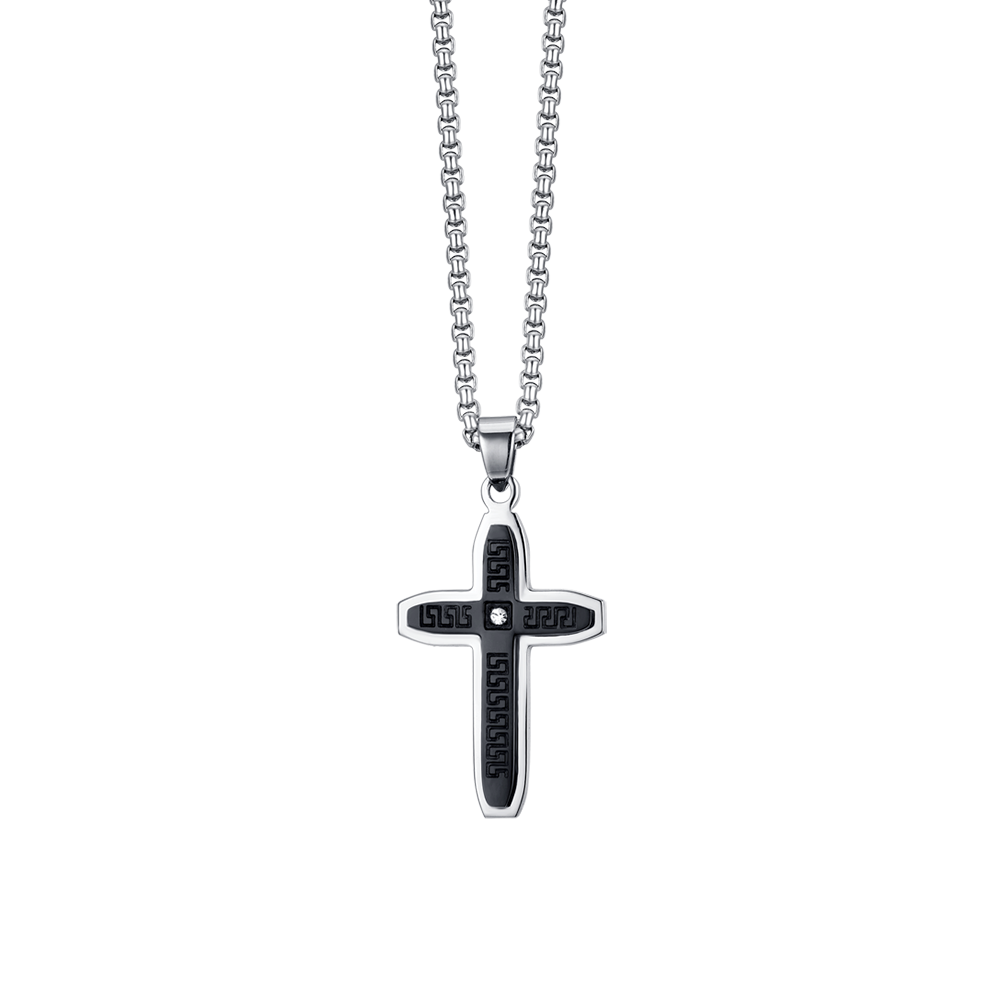 MEN'S STEEL CROSS NECKLACE WITH BLACK IP