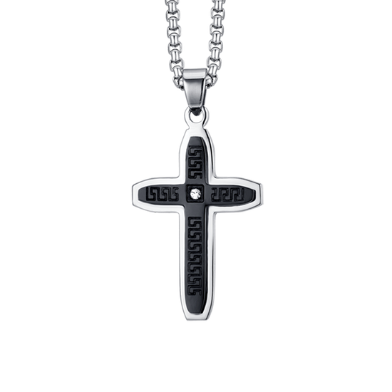 MEN'S STEEL CROSS NECKLACE WITH BLACK IP