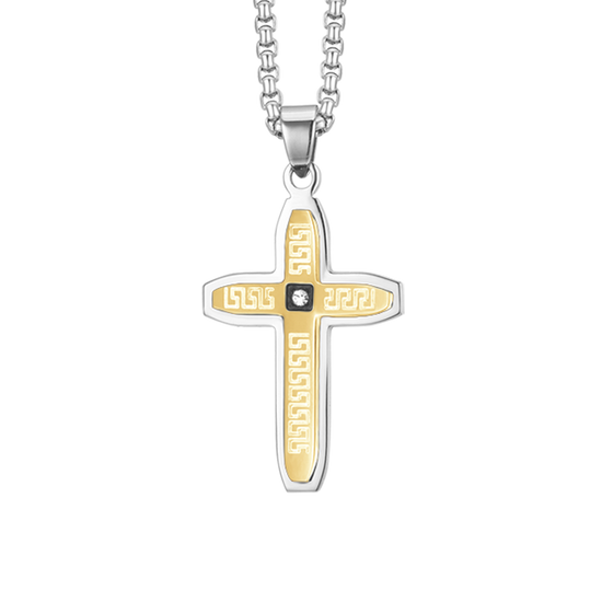 MEN'S STEEL CROSS NECKLACE STEEL AND STEEL IP GOLD