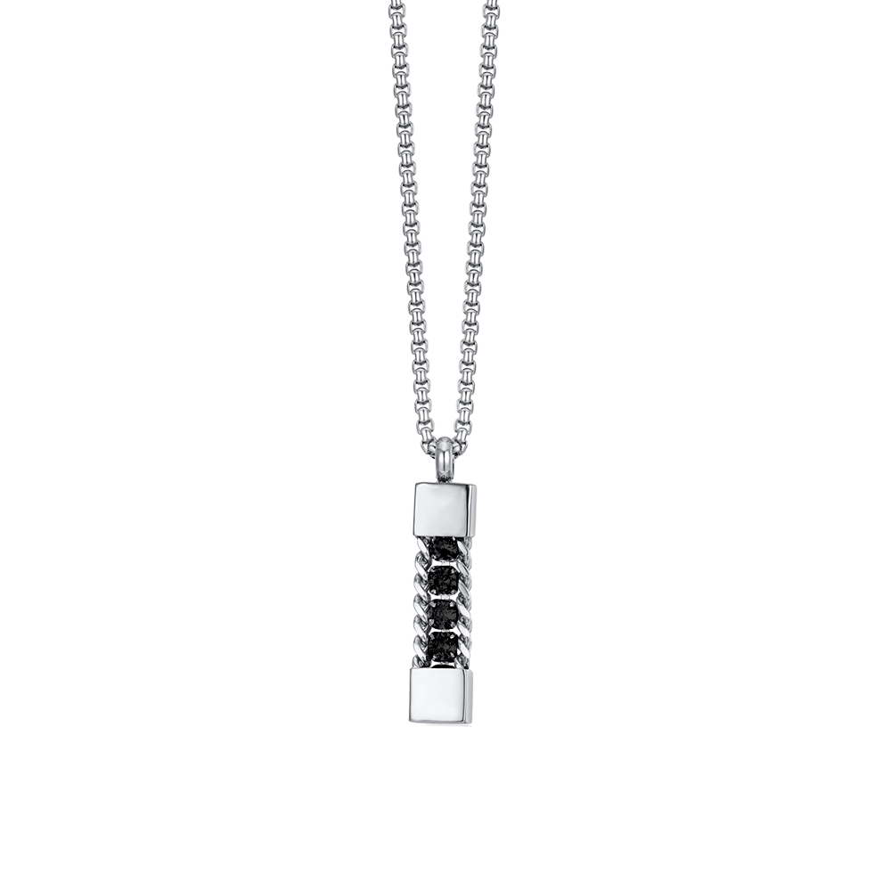 MEN'S STEEL ELEMENT NECKLACE WITH BLACK CRYSTALS