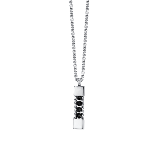 MEN'S STEEL ELEMENT NECKLACE WITH BLACK CRYSTALS