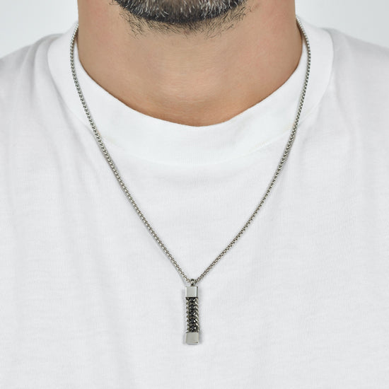 MEN'S STEEL ELEMENT NECKLACE WITH BLACK CRYSTALS