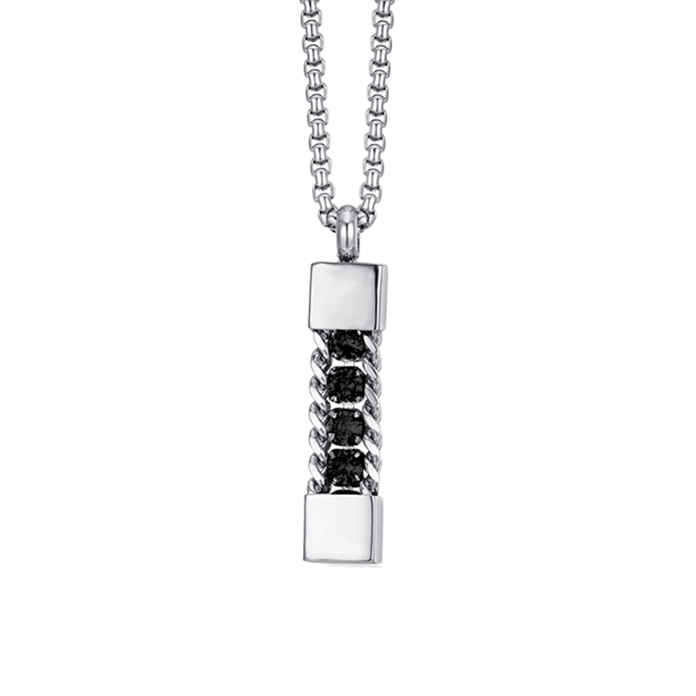 MEN'S STEEL ELEMENT NECKLACE WITH BLACK CRYSTALS