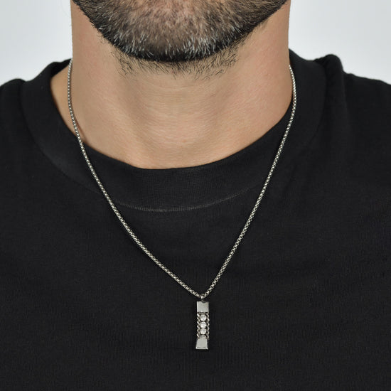 MEN'S STEEL ELEMENT NECKLACE WITH WHITE CRYSTALS