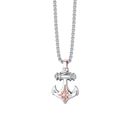 MEN'S STEEL ANCHOR AND COMPASS ROSE NECKLACE