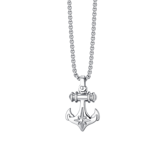 MEN'S STEEL ANCHOR AND COMPASS ROSE NECKLACE