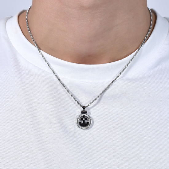 STEEL MEN'S NECKLACE ANCHOR IP BLACK