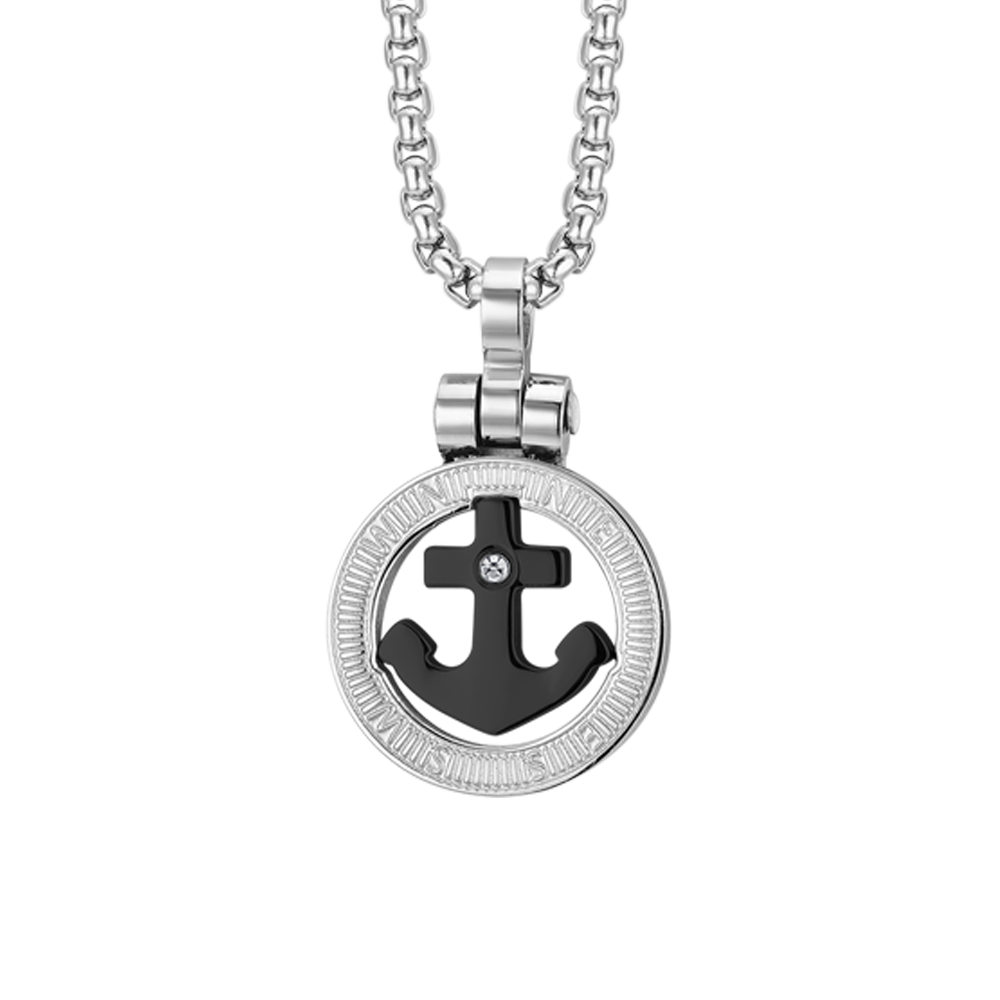 STEEL MEN'S NECKLACE ANCHOR IP BLACK