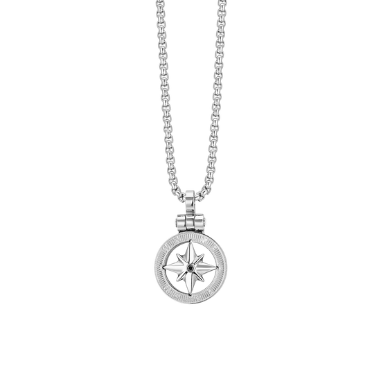 STEEL MEN'S NECKLACE WITH COMPASS ROSE