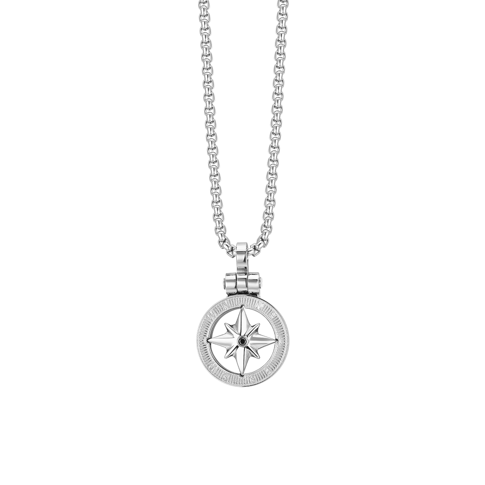 STEEL MEN'S NECKLACE WITH COMPASS ROSE