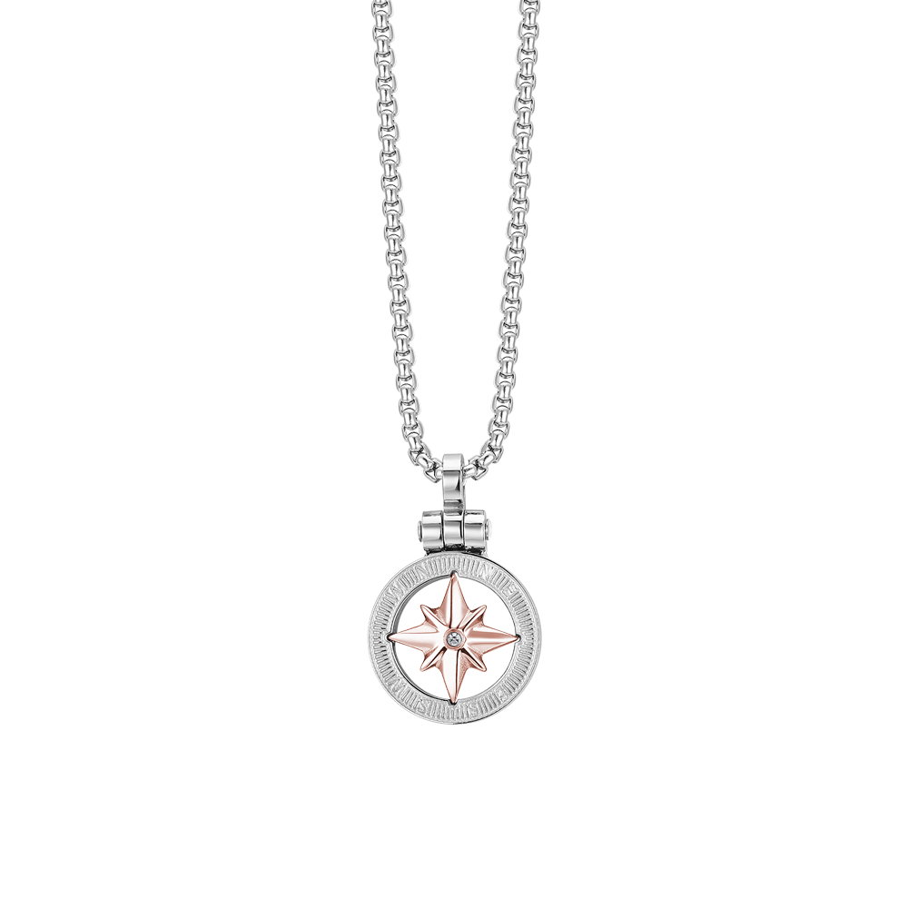 STEEL MEN'S WIND ROSE IP ROSE NECKLACE