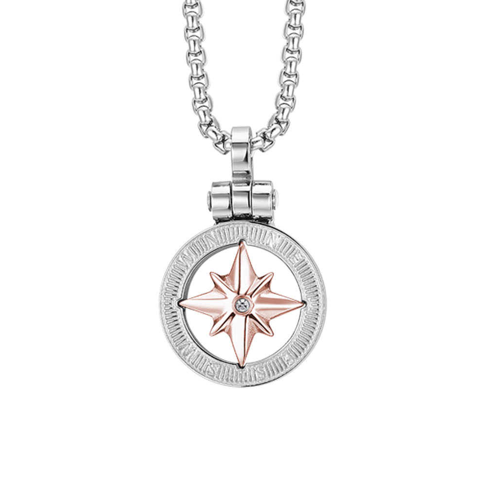 STEEL MEN'S WIND ROSE IP ROSE NECKLACE