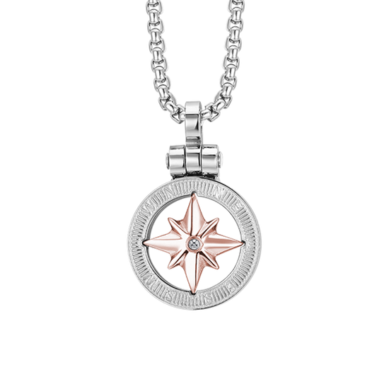 STEEL MEN'S WIND ROSE IP ROSE NECKLACE