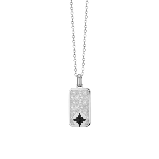 STEEL MEN'S NECKLACE WITH COMPASS ROSE PLATE