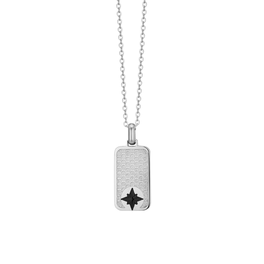 STEEL MEN'S NECKLACE WITH COMPASS ROSE PLATE