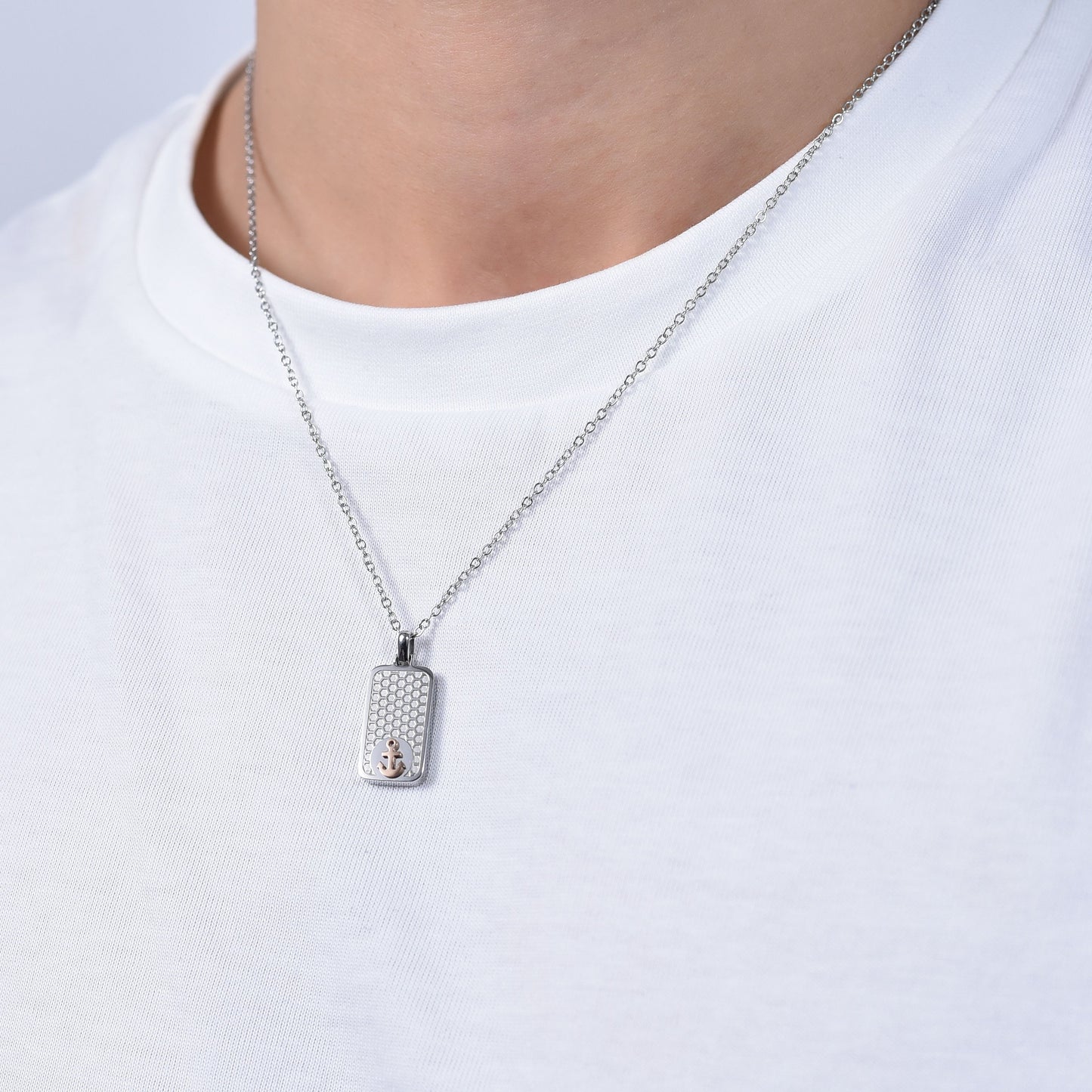 STEEL MEN'S NECKLACE WITH IP ROSE ANCHOR