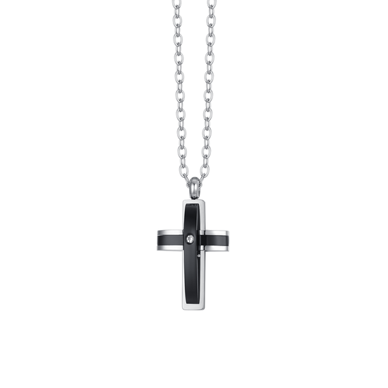 men's black ip cross and zircon necklace Luca Barra