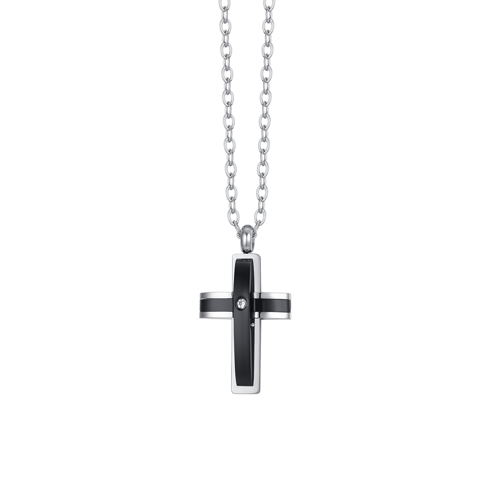 men's black ip cross and zircon necklace Luca Barra