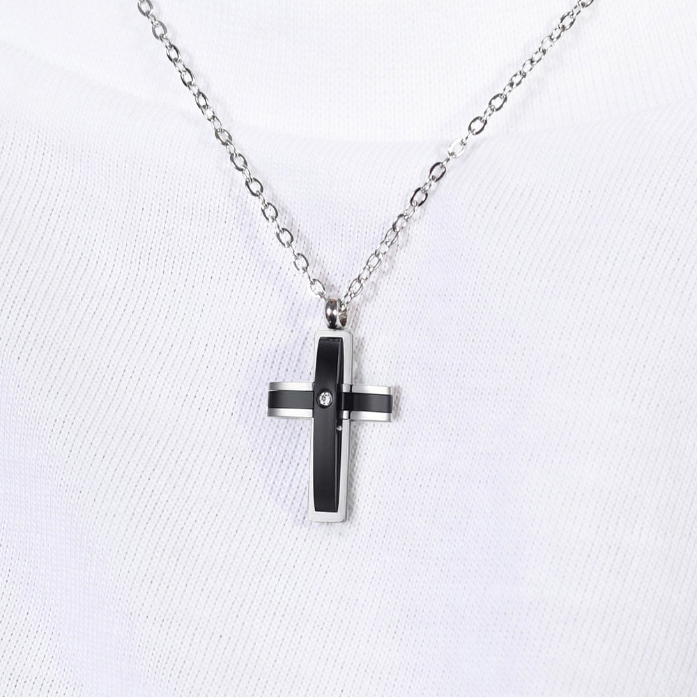 men's black ip cross and zircon necklace Luca Barra