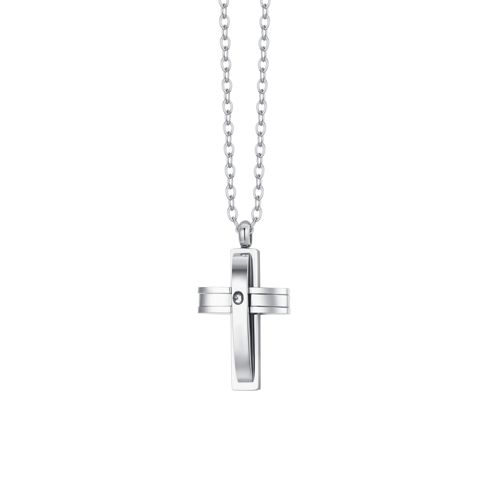 STEEL CROSS AND CUBIC ZIRCON NECKLACE FOR MEN