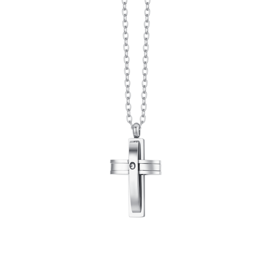 STEEL CROSS AND CUBIC ZIRCON NECKLACE FOR MEN