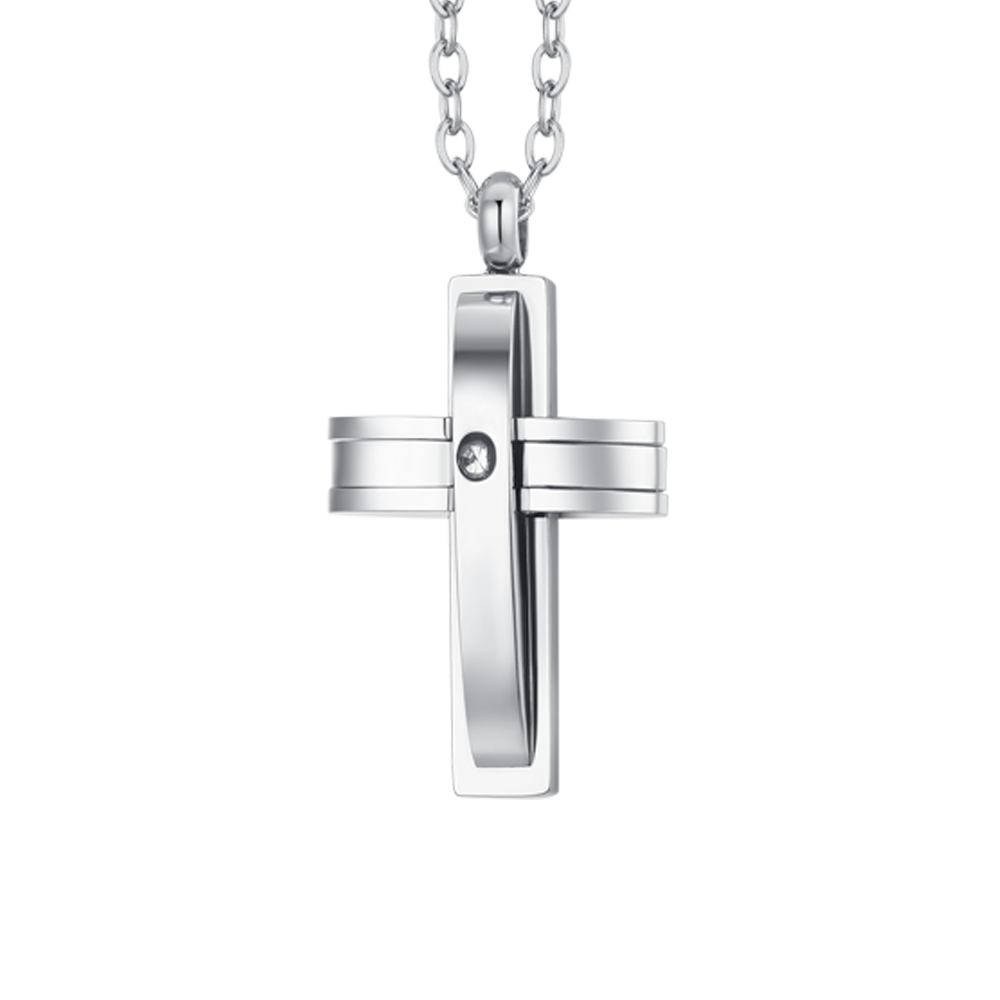 STEEL CROSS AND CUBIC ZIRCON NECKLACE FOR MEN