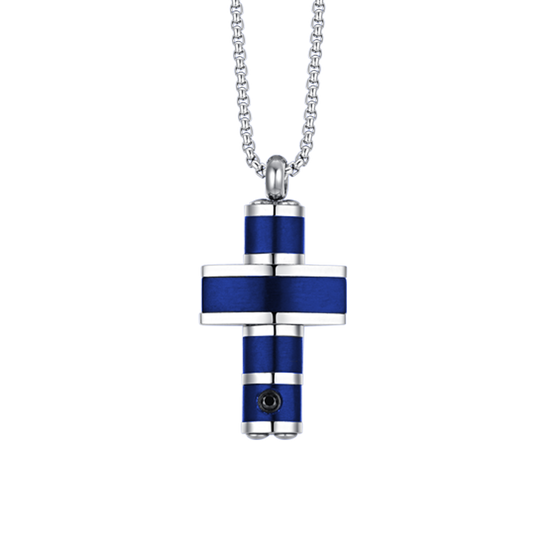 MEN'S STEEL CROSS IP BLUE NECKLACE