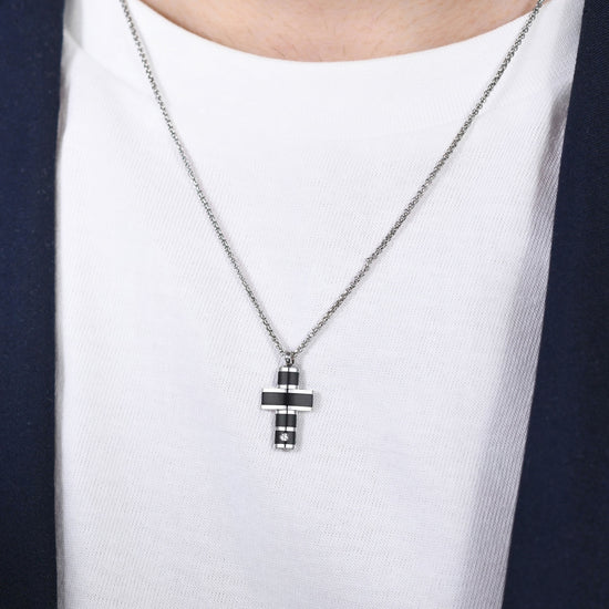 BLACK IP CROSS STEEL MEN'S NECKLACE