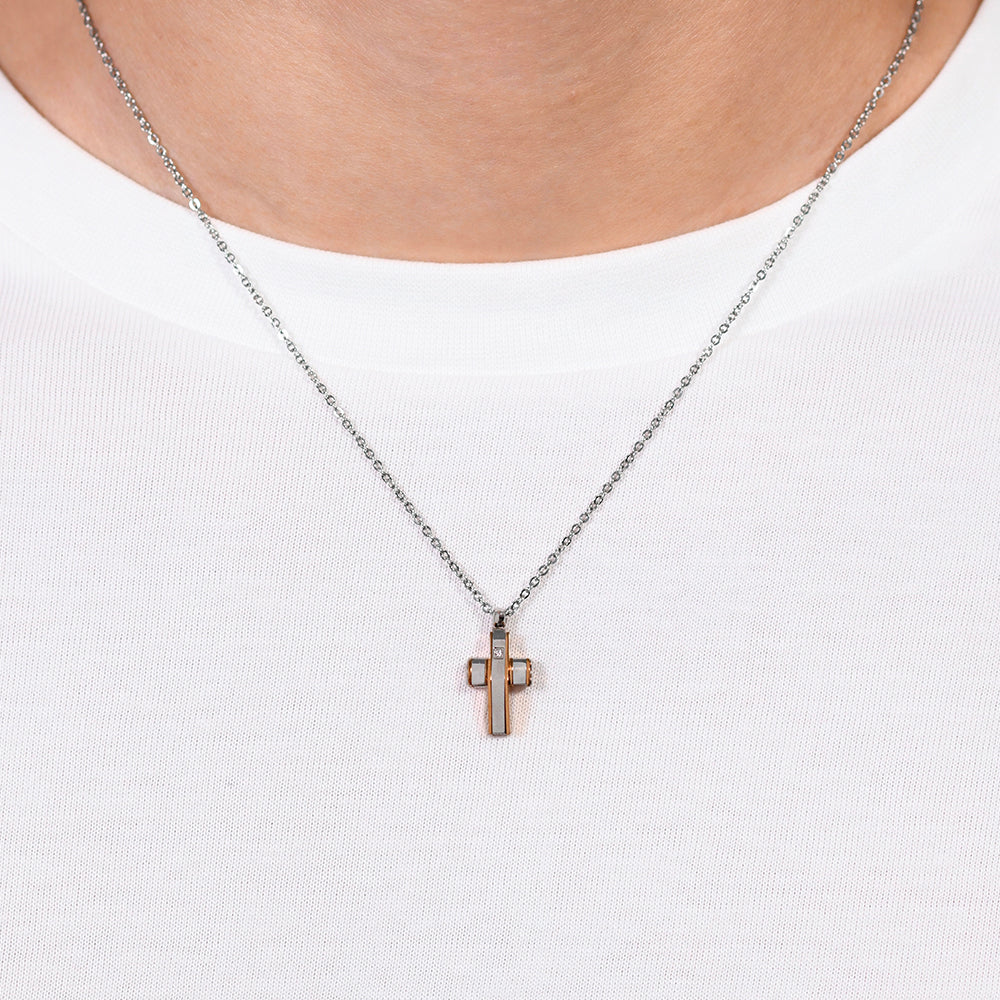 CROSS AND STEEL IP ROSE GOLD MEN'S NECKLACE Luca Barra