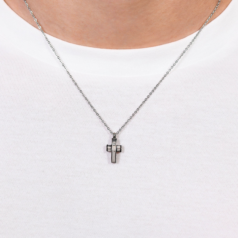 CROSS AND STEEL IP BLACK MEN'S NECKLACE Luca Barra