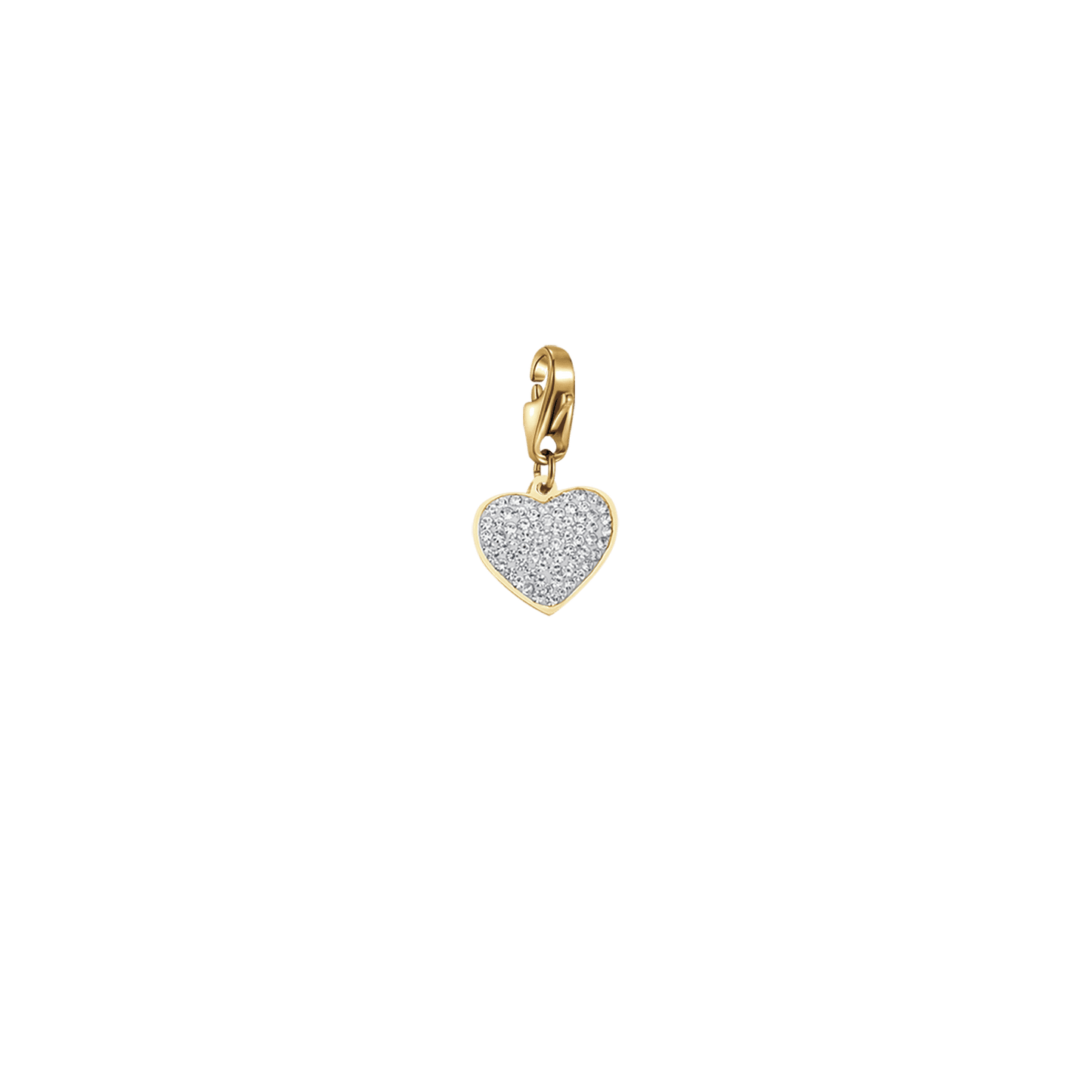 STEEL HEART CHARM WITH WHITE CRYSTALS WITH LOBSTER CLASP