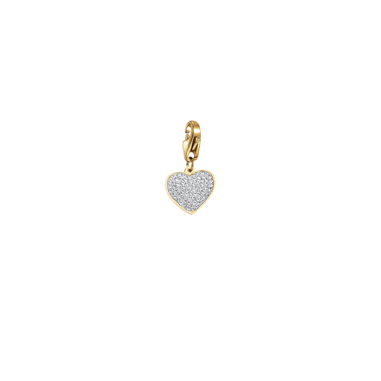 STEEL HEART CHARM WITH WHITE CRYSTALS WITH LOBSTER CLASP