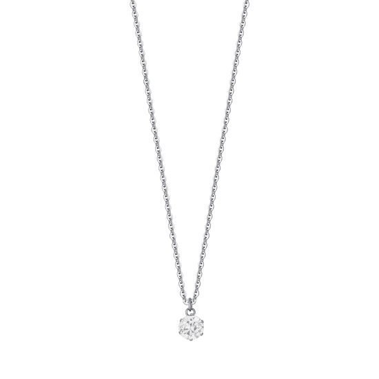 WOMEN'S STEEL POINT LIGHT NECKLACE WITH 6MM WHITE CRYSTAL