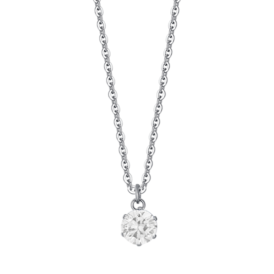 WOMEN'S STEEL POINT LIGHT NECKLACE WITH 6MM WHITE CRYSTAL