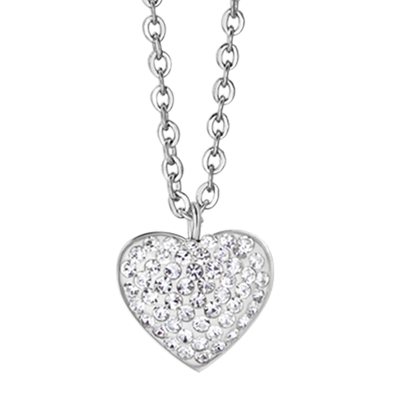 WOMEN'S STEEL NECKLACE WITH HEART AND WHITE CRYSTALS