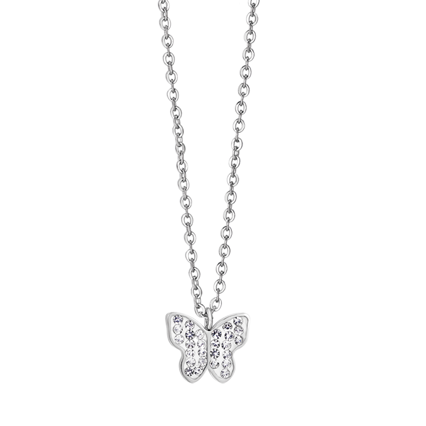 WOMEN'S STEEL NECKLACE WITH BUTTERFLY AND WHITE CRYSTALS